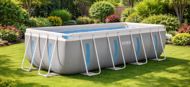 image de la piscine dans un jardin